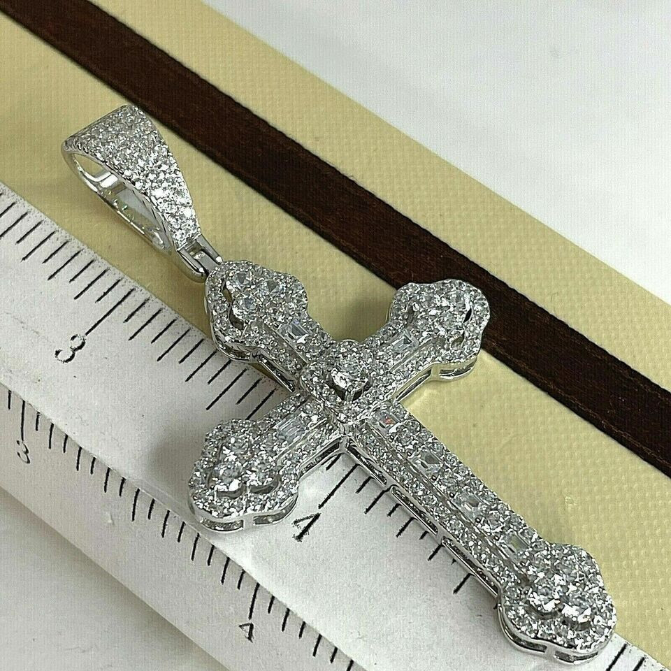 2.00Ct Lab Created Diamond Round Cross Men’s Charm Pendant 14K White Gold Plated