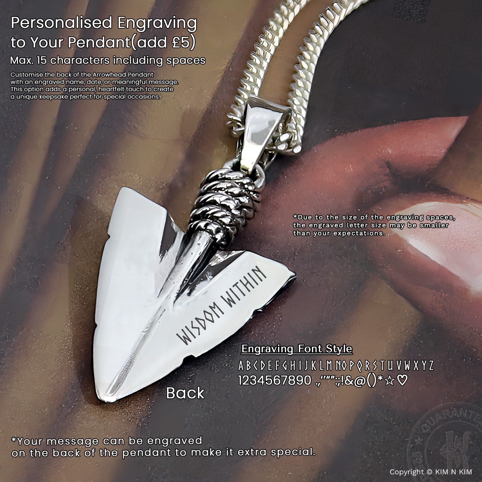 925 Sterling Silver Sacred Rune Arrowhead Pendant Necklace, Custom Engraving