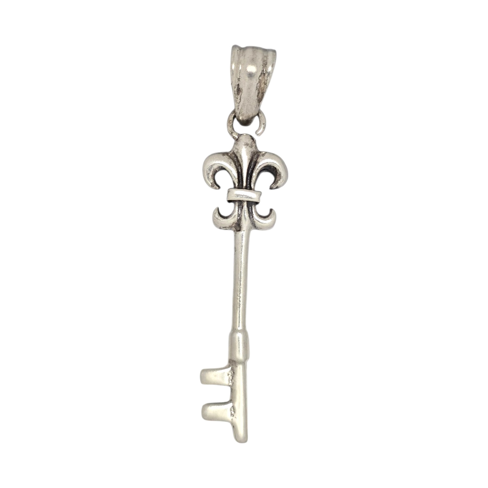 STUNNING MEXICAN STERLING SILVER FLEUR-DE-LIS SKELETON KEY PENDANT 6.6GR #3656