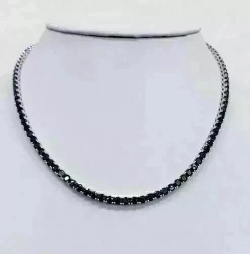 16Ct Round-Cut Black Lab Created Tennis Women’s Necklace 14K White Gold Plated