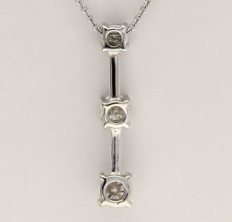 Diamond Past Present Future Pendant Necklace .77CT 14K WG 16” Chain
