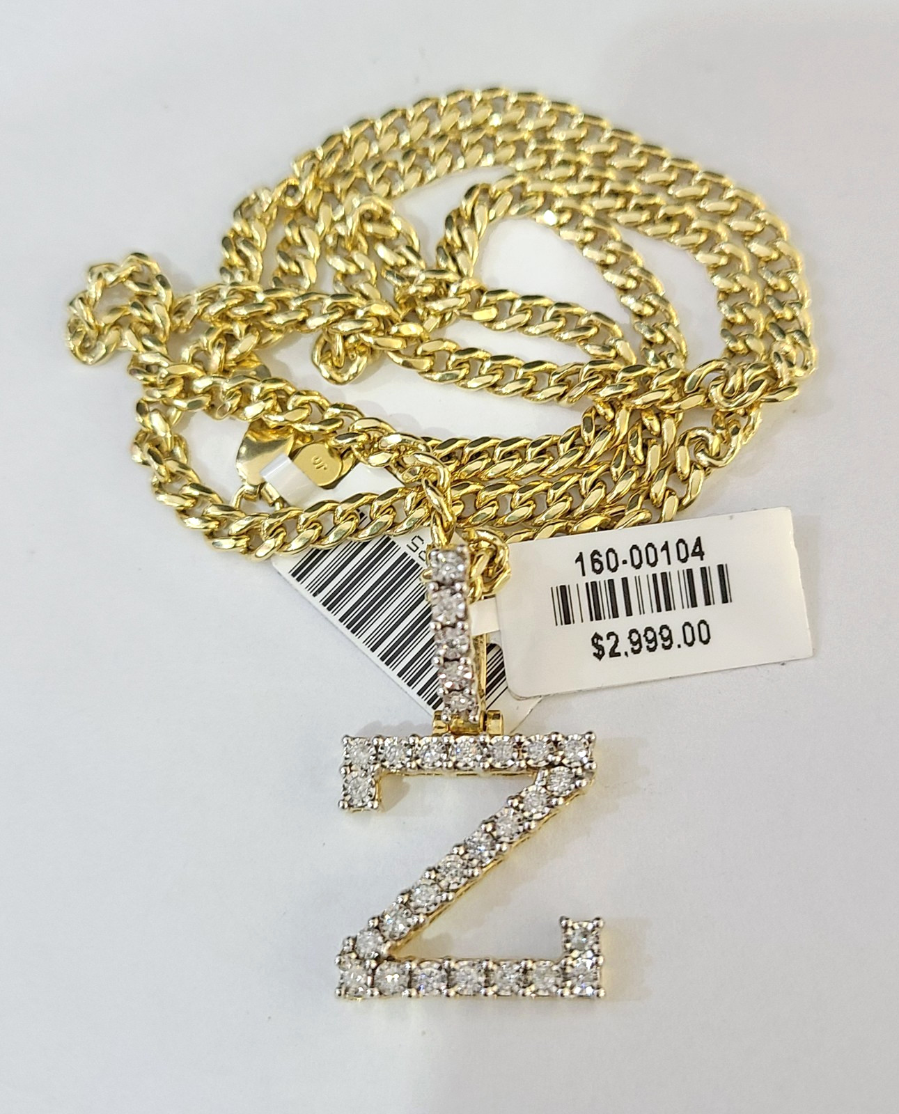 10K Gold Miami Cuban Chain Z Diamond Initial 20″-28″ 3mm Pendant Necklace SET