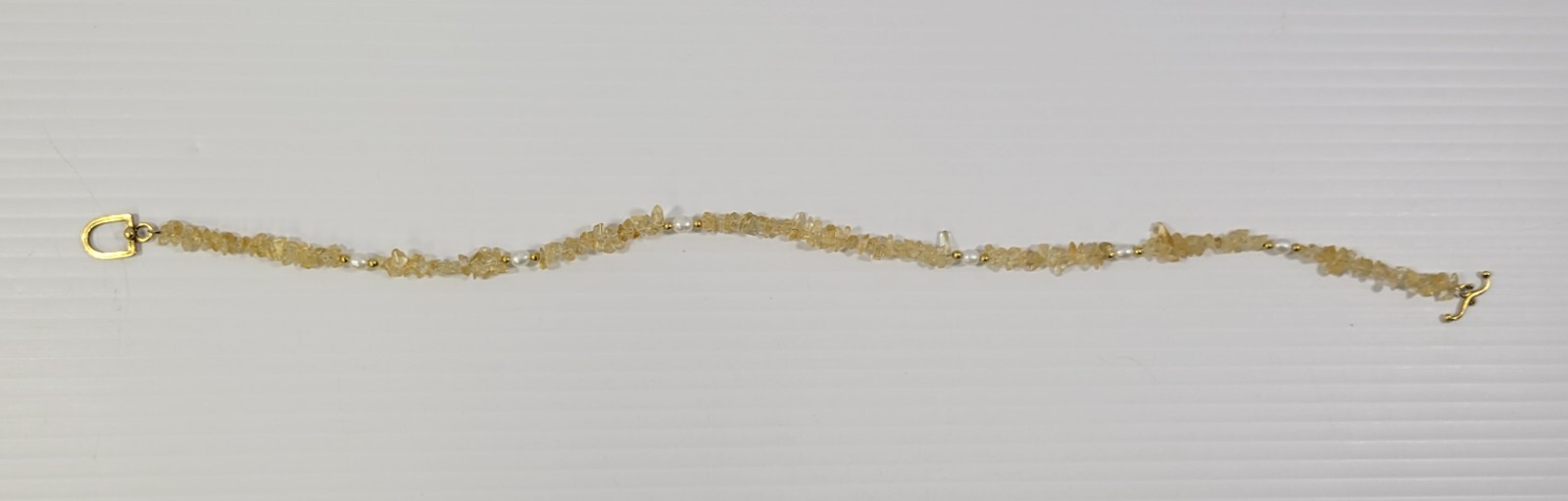 *B3) Citrine Chip and Pearl 16.5″ Beach Necklace