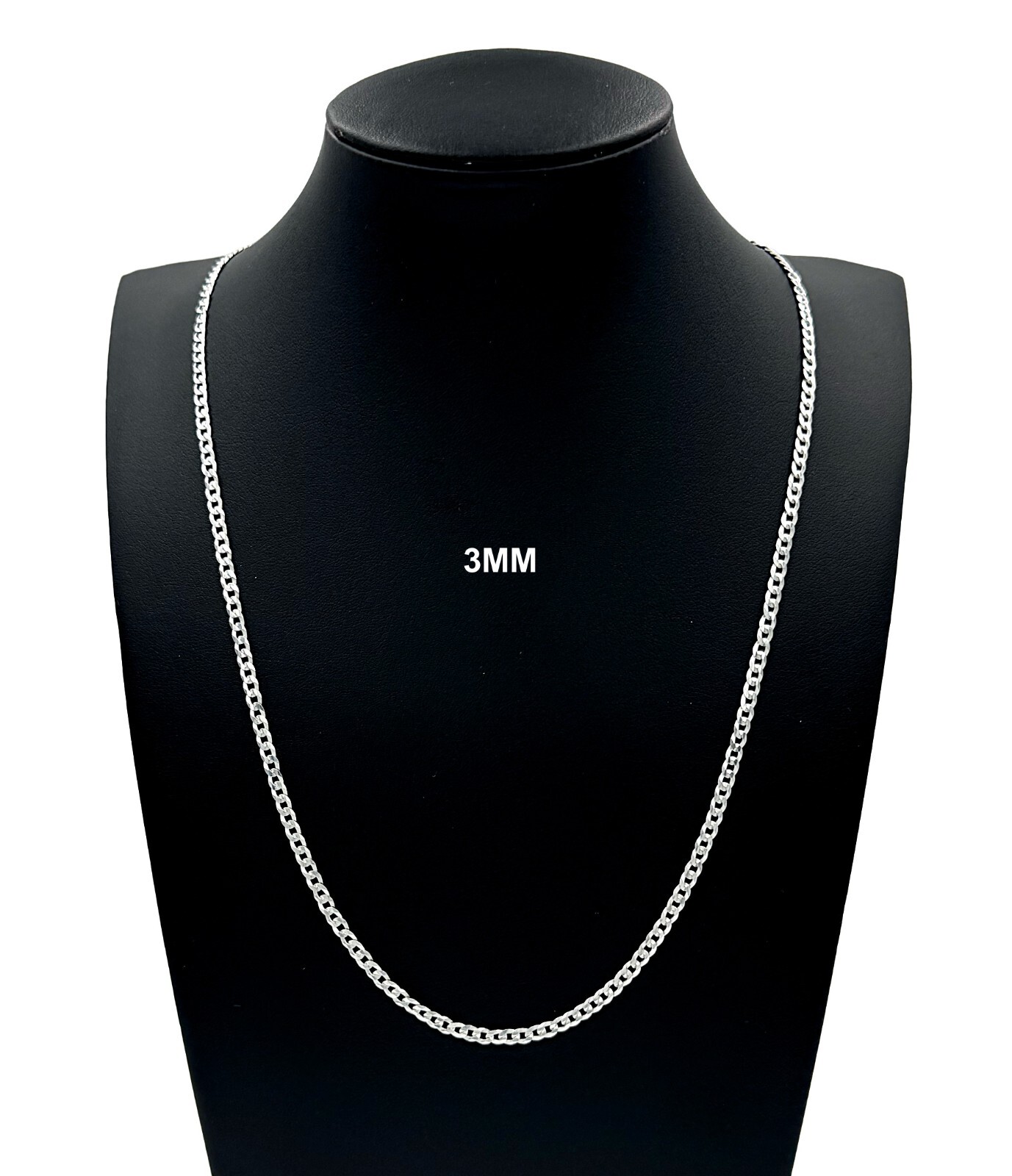 3MM Real SOLID 925 Sterling Silver CURB CUBAN LINK CHAIN Necklace or Bracelet