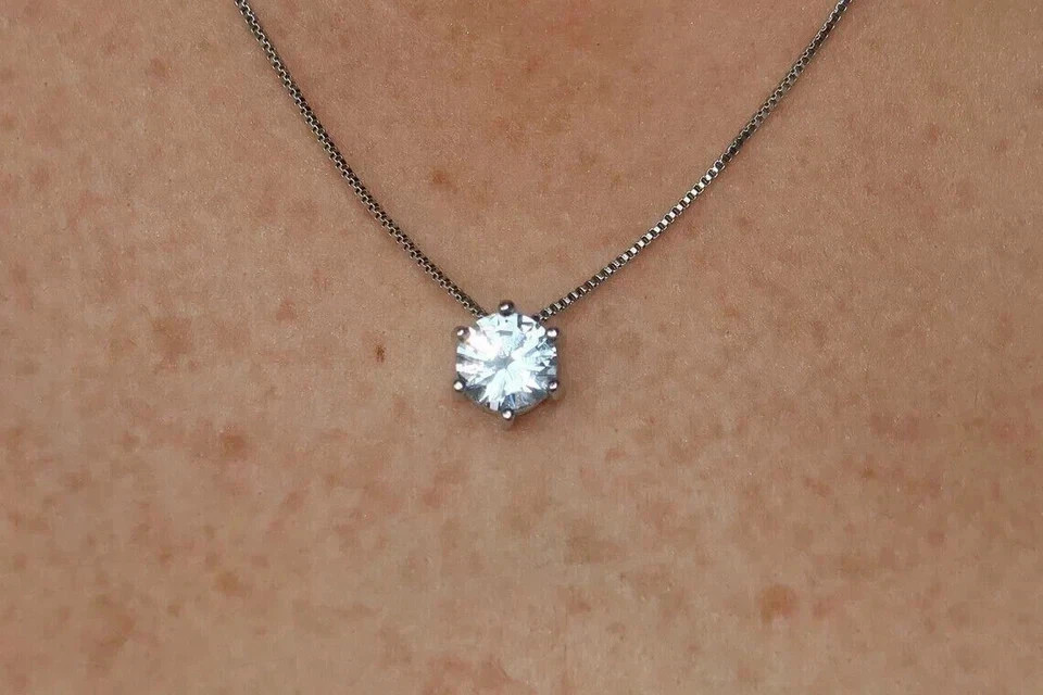 3CT Lab Created Round Cut Diamond Solitaire Pendant 14k White Gold Plated