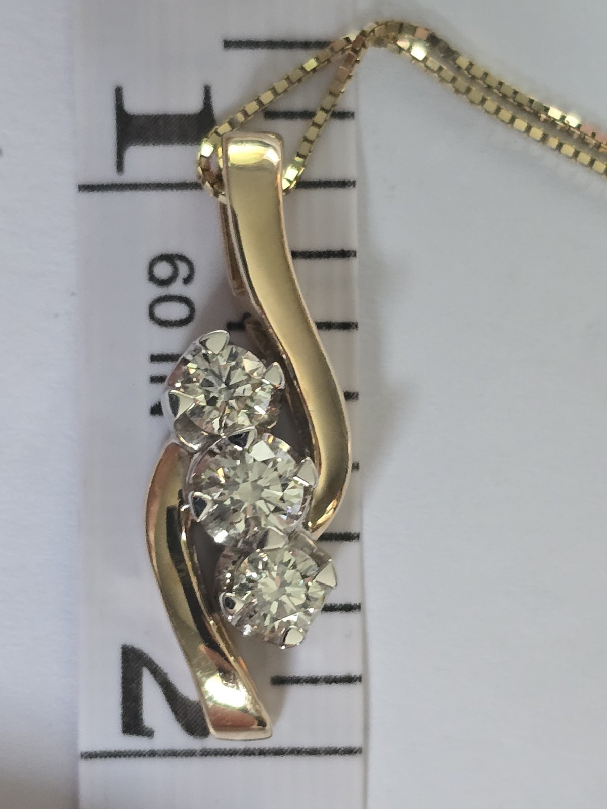 Solid 14K Two-Tone Gold 3/4 TDW Natural Diamond Journey Pendant With 10K Chain