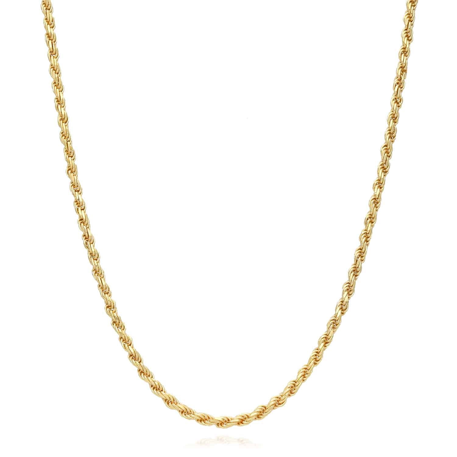 18K Yellow Gold Over Silver 4mm Rope Chain (Solid Links) 18″-24″