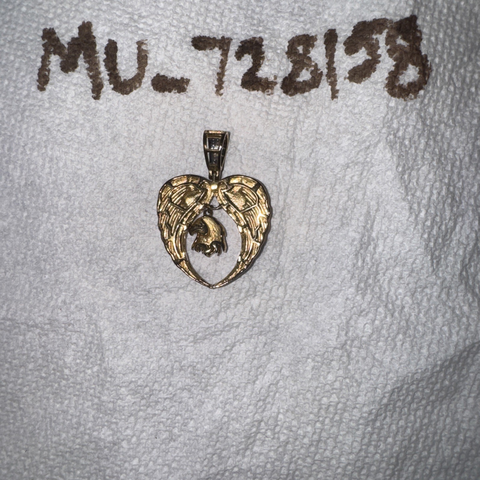 10k Yellow Gold Angel Wings With Eagle 0.41 Ct Diamond Charm Pendant
