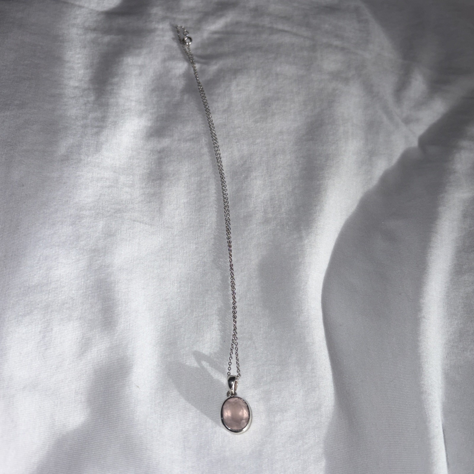 Rose Quartz Oval Necklace In Sterling Silver