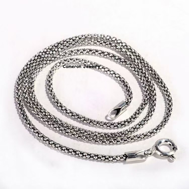 Pure 925 Sterling Silver Chain Men Women 1.5-2.5mm Popcorn Link Necklace 16-28in