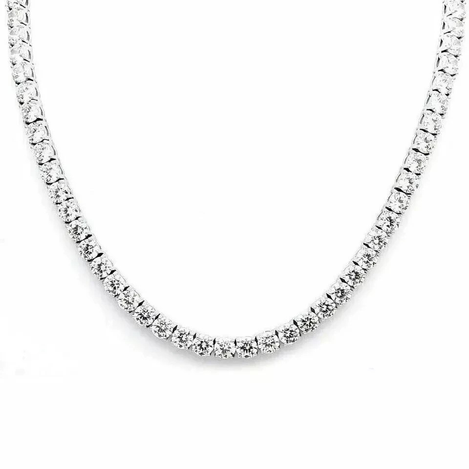 Round Cut Lab-Created Diamond Tennis Necklace 14K White Gold Plated Silver