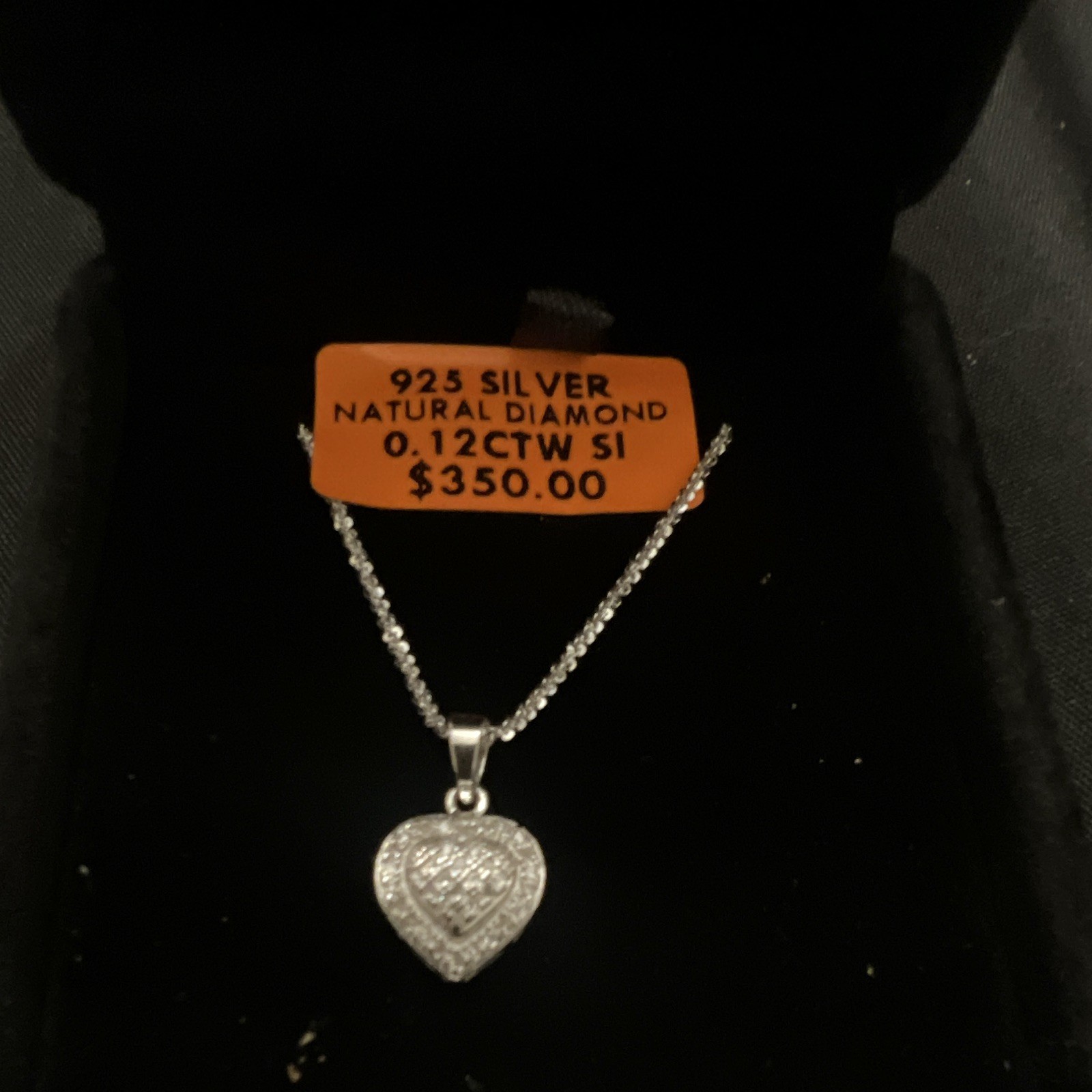 925 Sterling Silver Heart Pendant Necklace Natural Diamond 0.12ctw SI