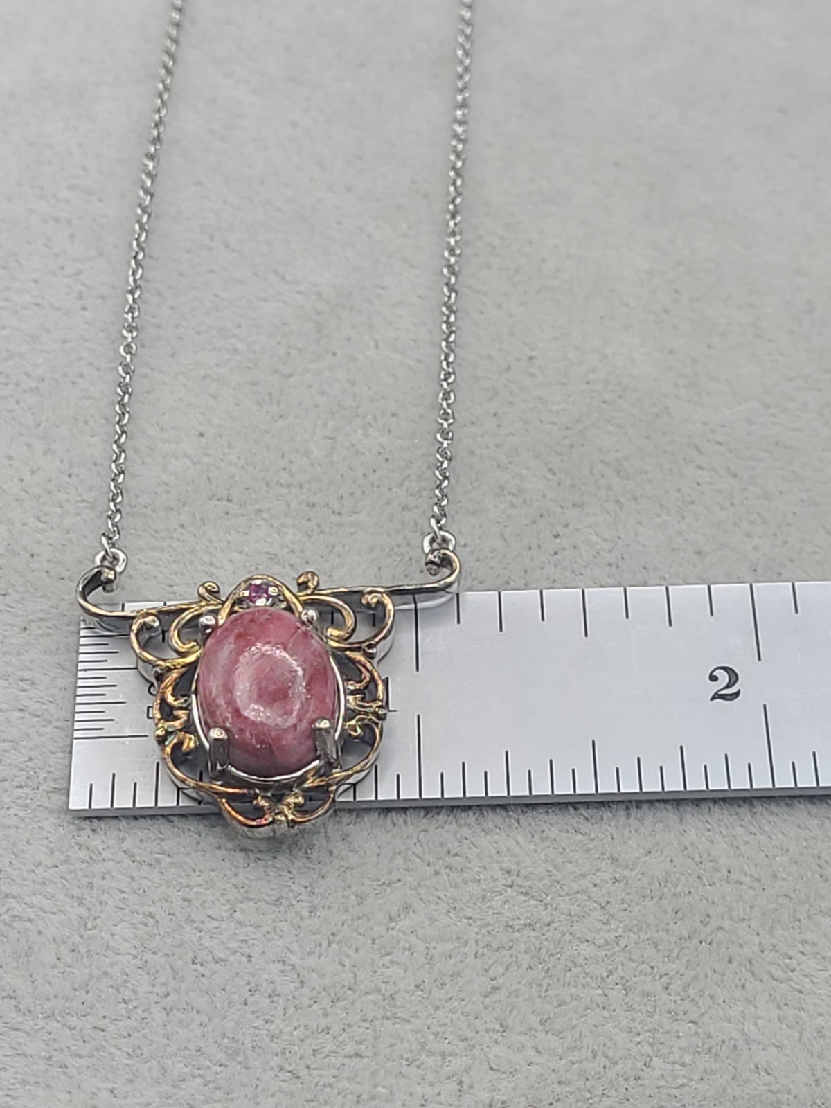 STS Pink Rhodochrosite & Unknown Gemstone Necklace 18 Sterling Silver 925