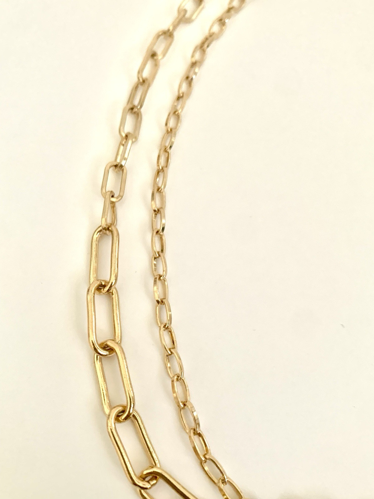 C1946 Gold Tone Double Paper Clip Chain Necklace 21.5” FREE SHIPPING