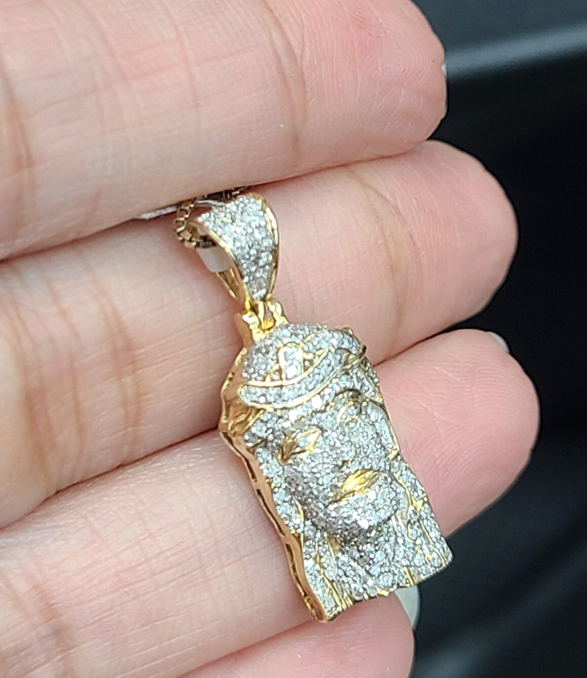 10K Yellow Gold Genuine Natural 0.85ctw Diamonds, Jesus face Pendant Charm 26mm