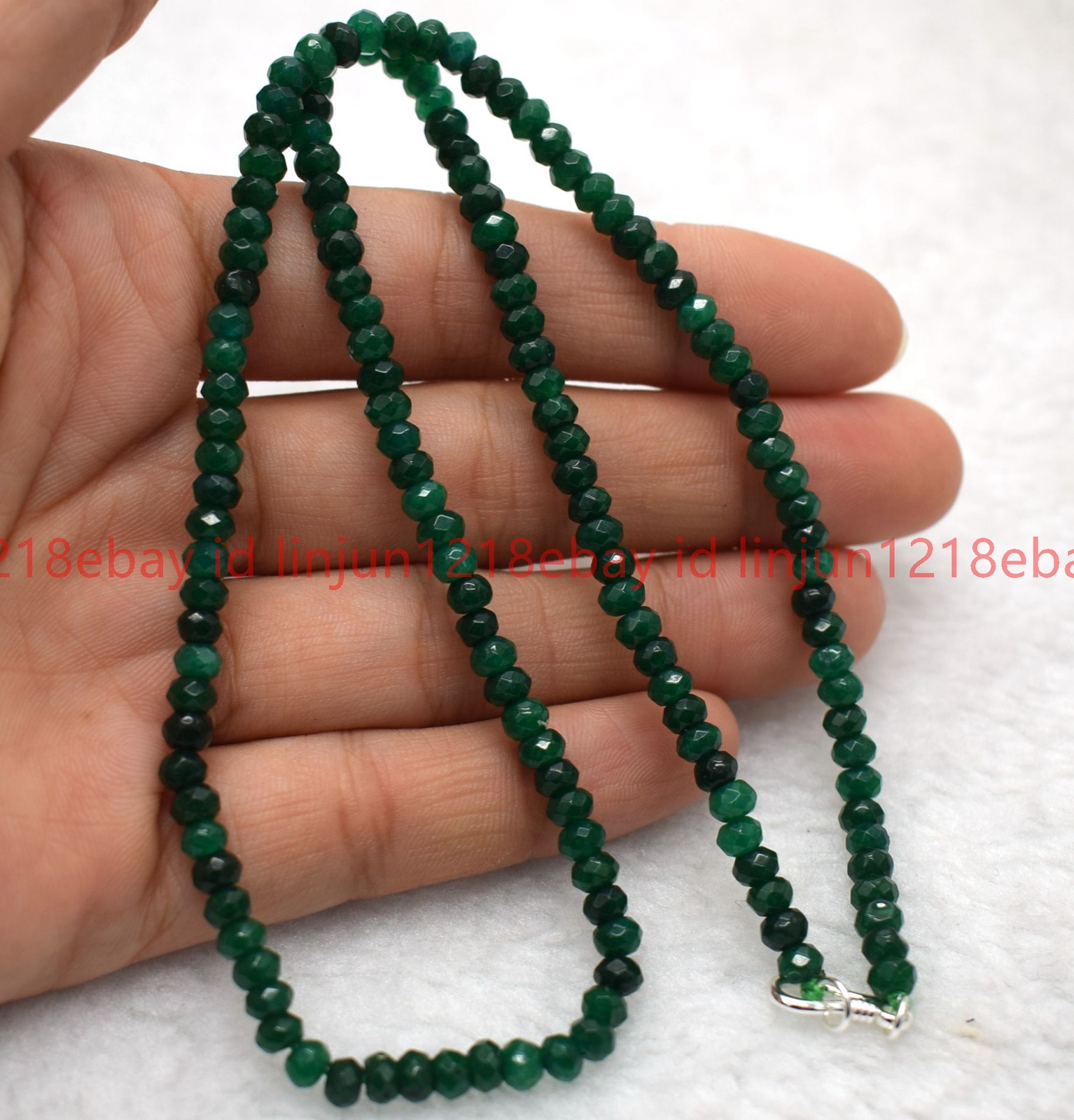 Natural 2x4mm Faceted Dark Green Jade Rondelle Gemstone Beaded Necklace 16-28in