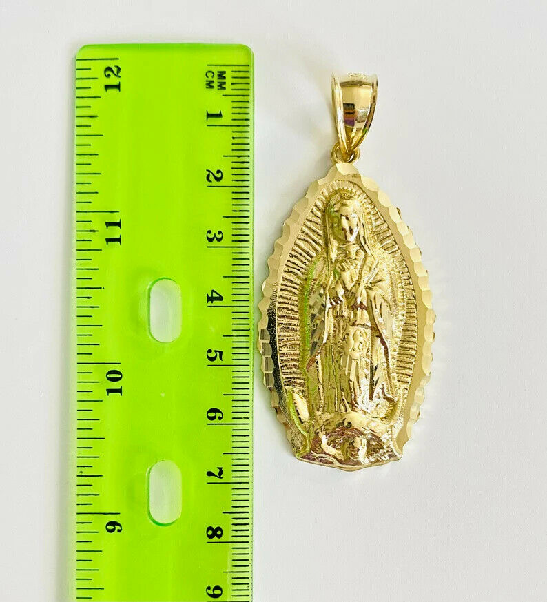 10K Solid Gold Virgin Mary Pendant- 2.6″ 10K Solid Gold Virgin of Guadalupe -G85