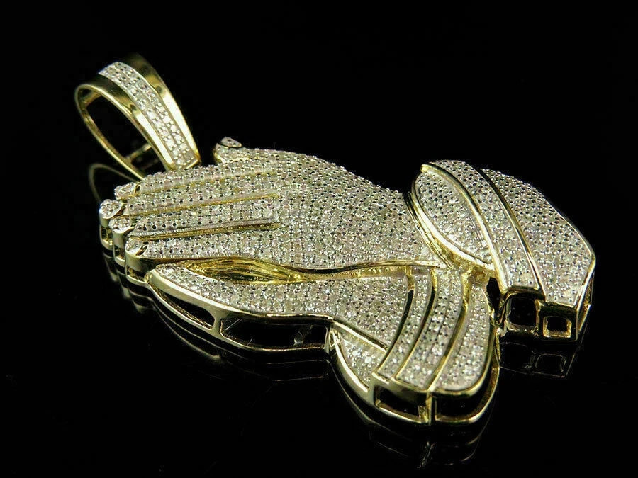 1.80Ct Round Brilliant Cut Diamond Praying Hands Pendant 14K Yellow Gold Plated