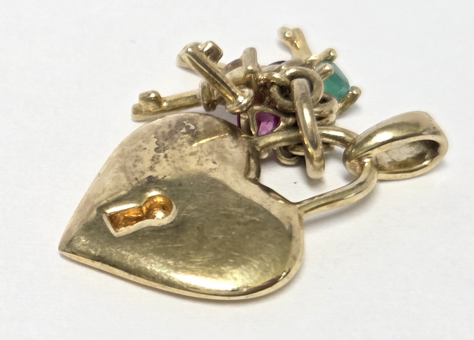 Keys To Her Heart Lock Pendant MOM Mother 10K GP over 925 Birthstones Vtg ACTM