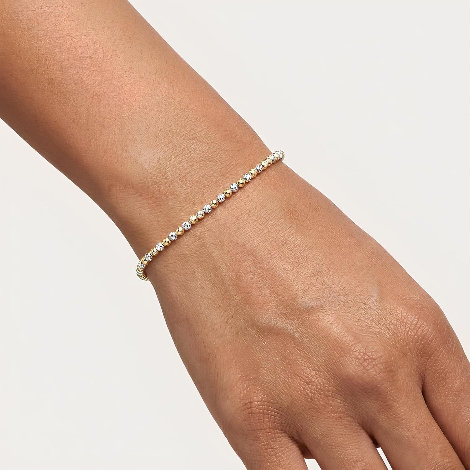 Floreo 14k Two-Tone Gold 2mm Yellow and White Gold Bead Bracelet, 7 Inch