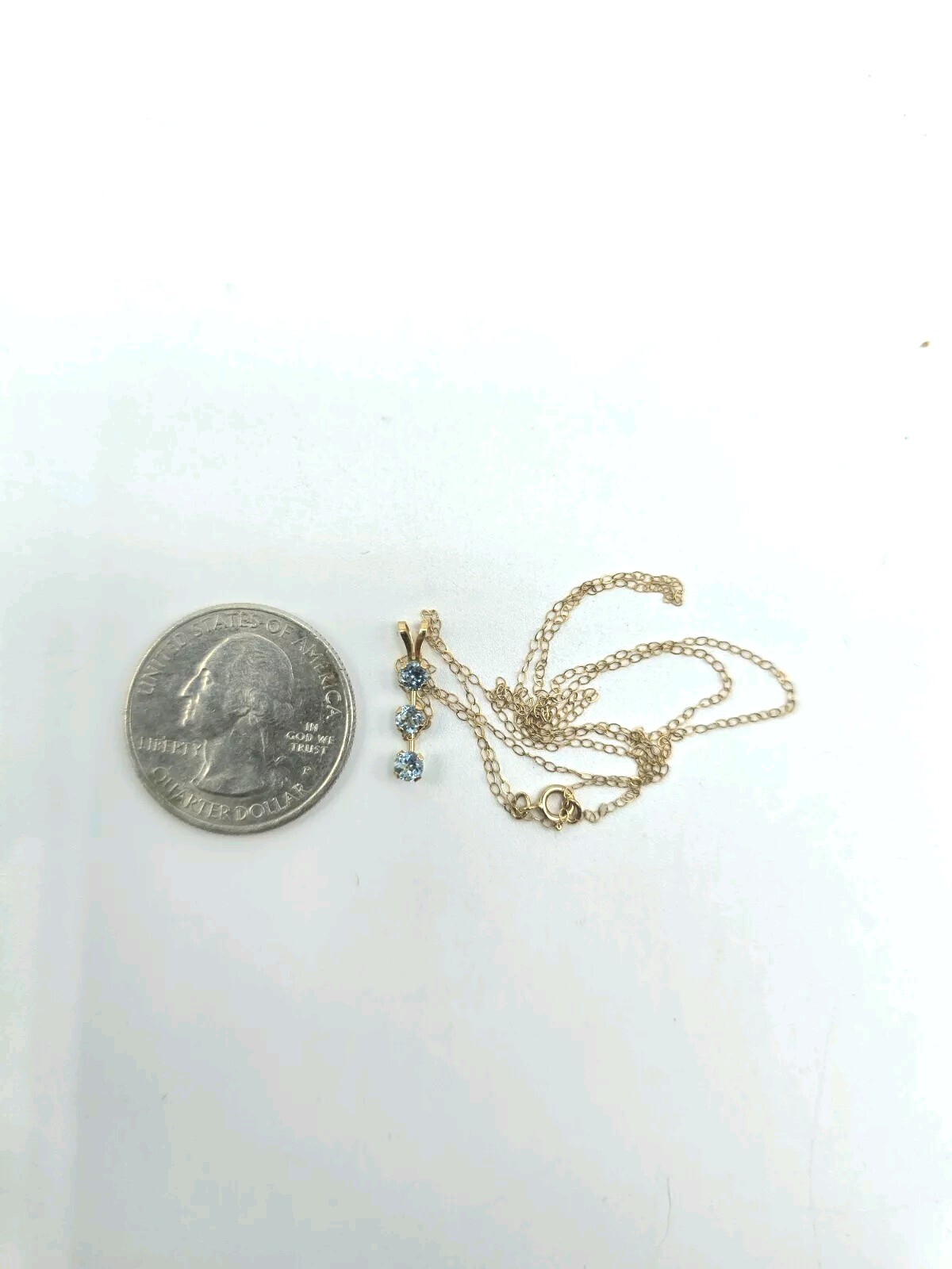 Pretty Blue Topaz 10k Gold Necklace, Dainty & Thin, 17″, New In Box, .31 G Total