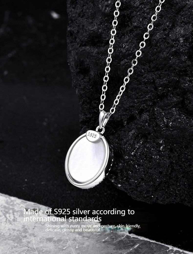 S925 Silver Oval Rose Pendant Necklace MOP Moissanite Korean Dainty Women Chain