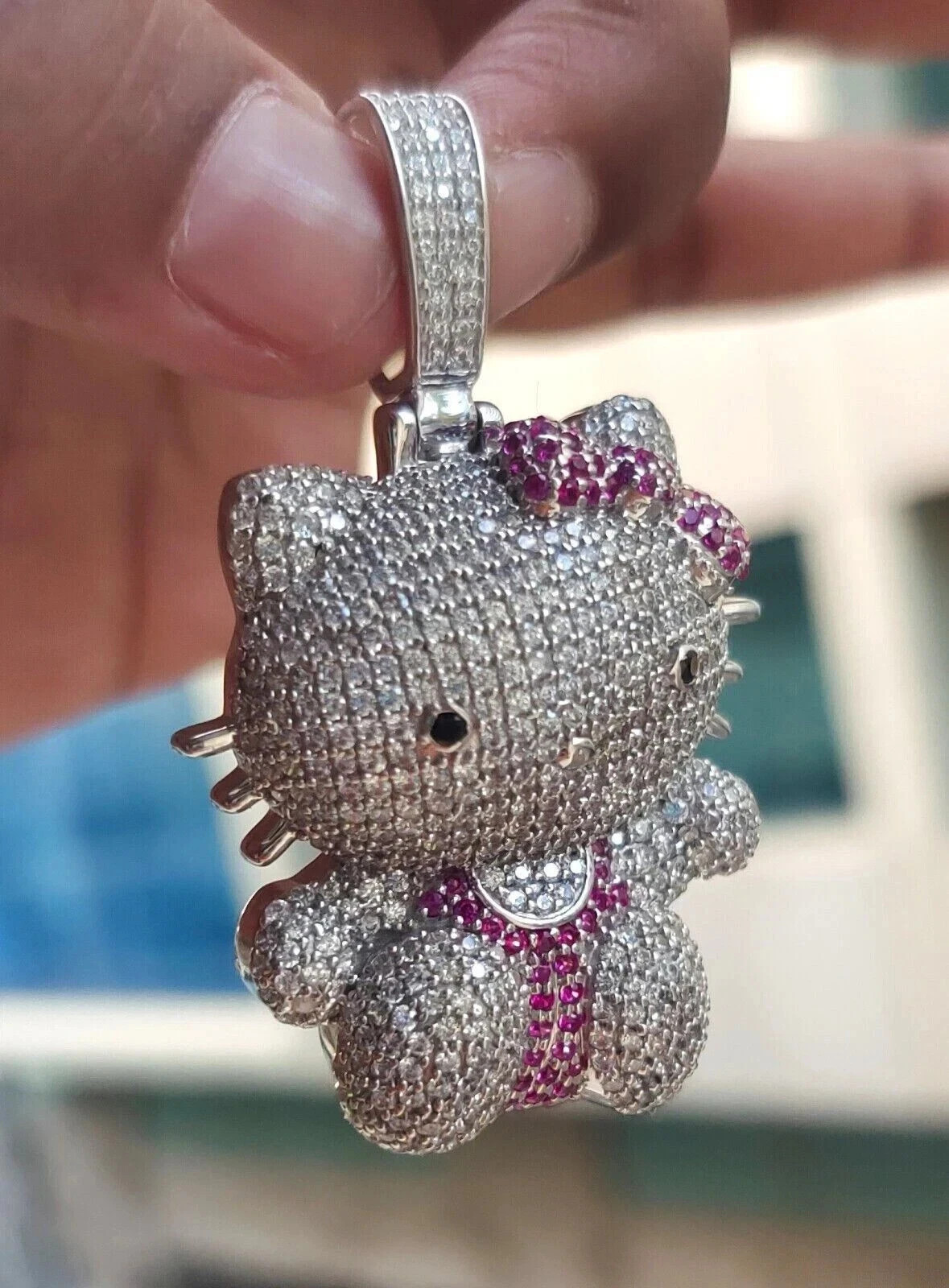 2Ct Round Lab Created Diamond Hello Kitty Cartoon Pendant 14K White Gold Plated