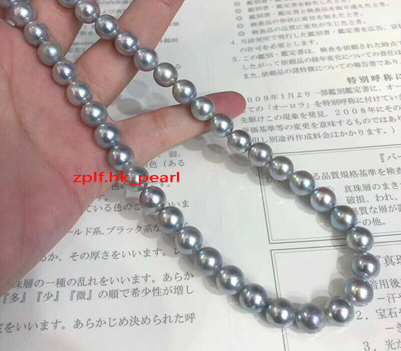 AAAAA round real 18″ 10-11mm NATURAL south sea GRAY pearl necklace 14K gold