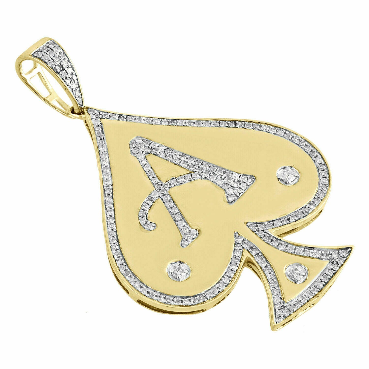 10K Yellow Gold Over Diamond Ace Of Spades Pendant 1.90″ Pave Charm 5/8 CT.