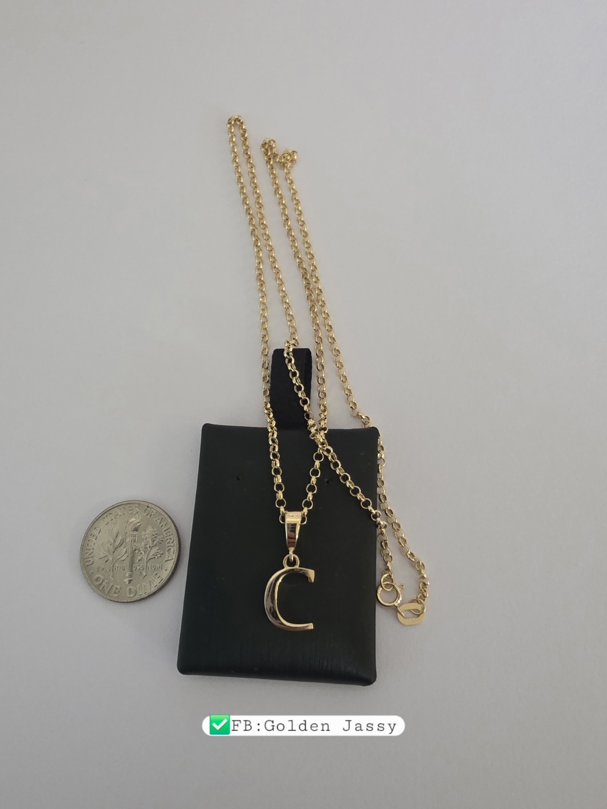 18K Real Gold C Necklace 17″long