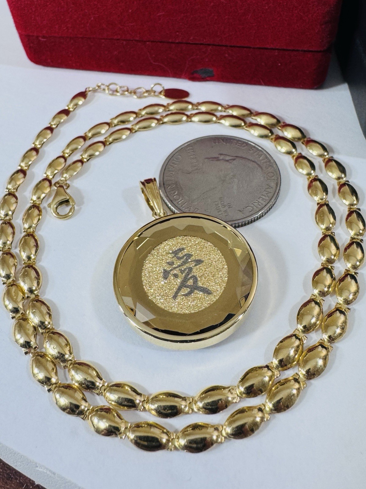 K18 Japan Gold Round Love Pendant Necklace 17/17.5” Long 16.3g 4mm