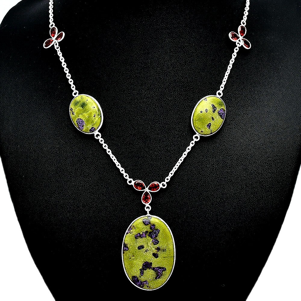 Natural Stichtite & Garnet 925 Sterling Silver Necklace Jewelry N-1021