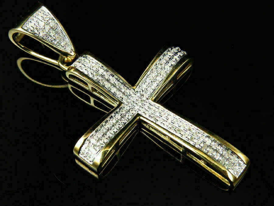 3.00Ct Round Cut Moissanite Only Cross Pendant Solid 10K Yellow Gold No Chain