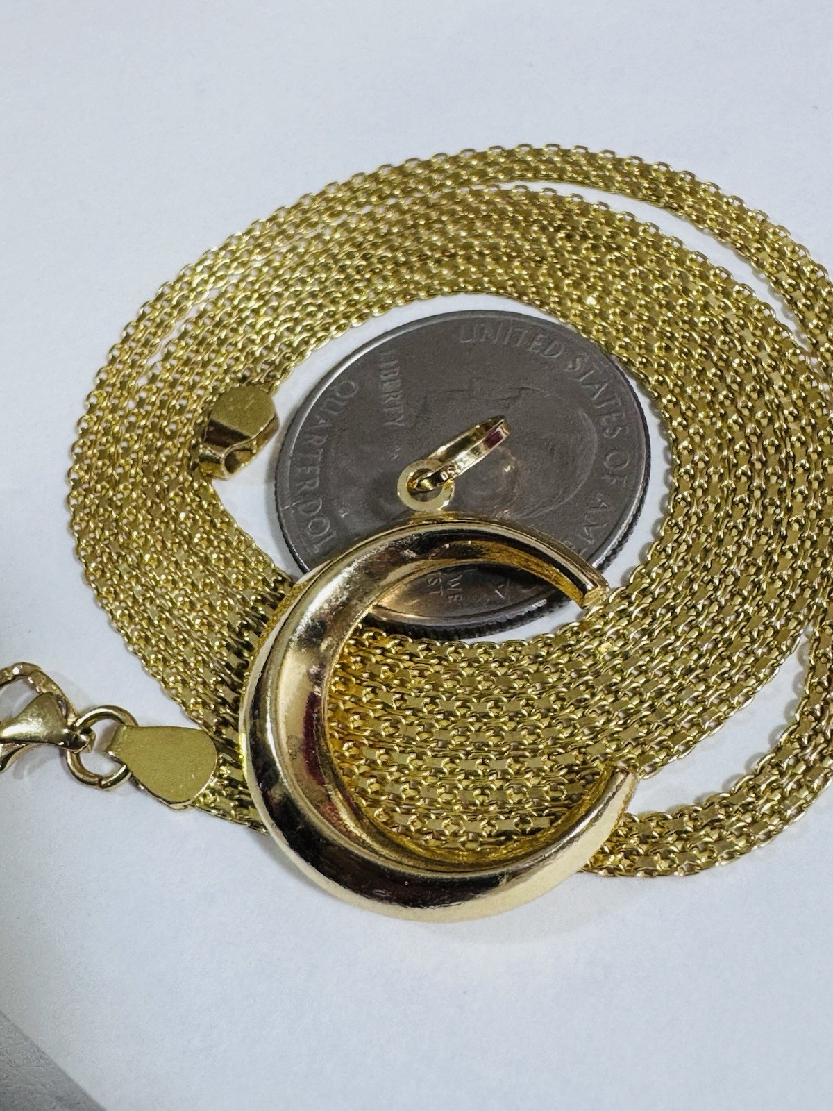 18K 750 Fine Genuine Gold Half Moon/Letter C Necklace 21.6/22” Long 12g 3.8mm