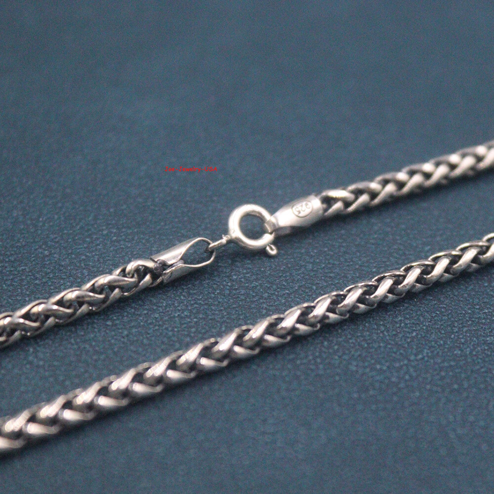 Genuine 925 Sterling Silver 3mm Wheat Link Chain Necklace 27.5″L Stamping S925
