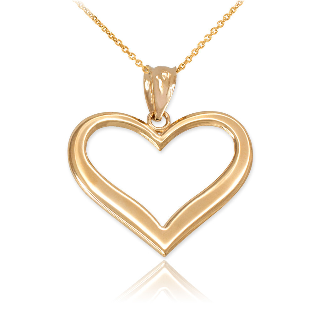 Gold Polished Open Heart Pendant Necklace (Available in Yellow/Rose/White Gold)