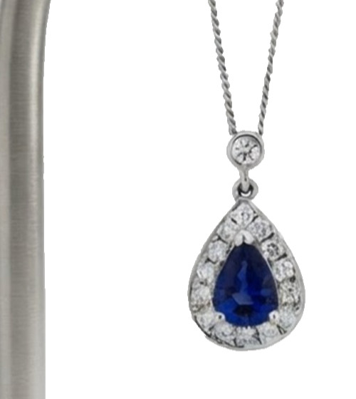 0.50ct Natural Round Diamond 14k BIS Hallmarked White Gold Sapphire Pendant