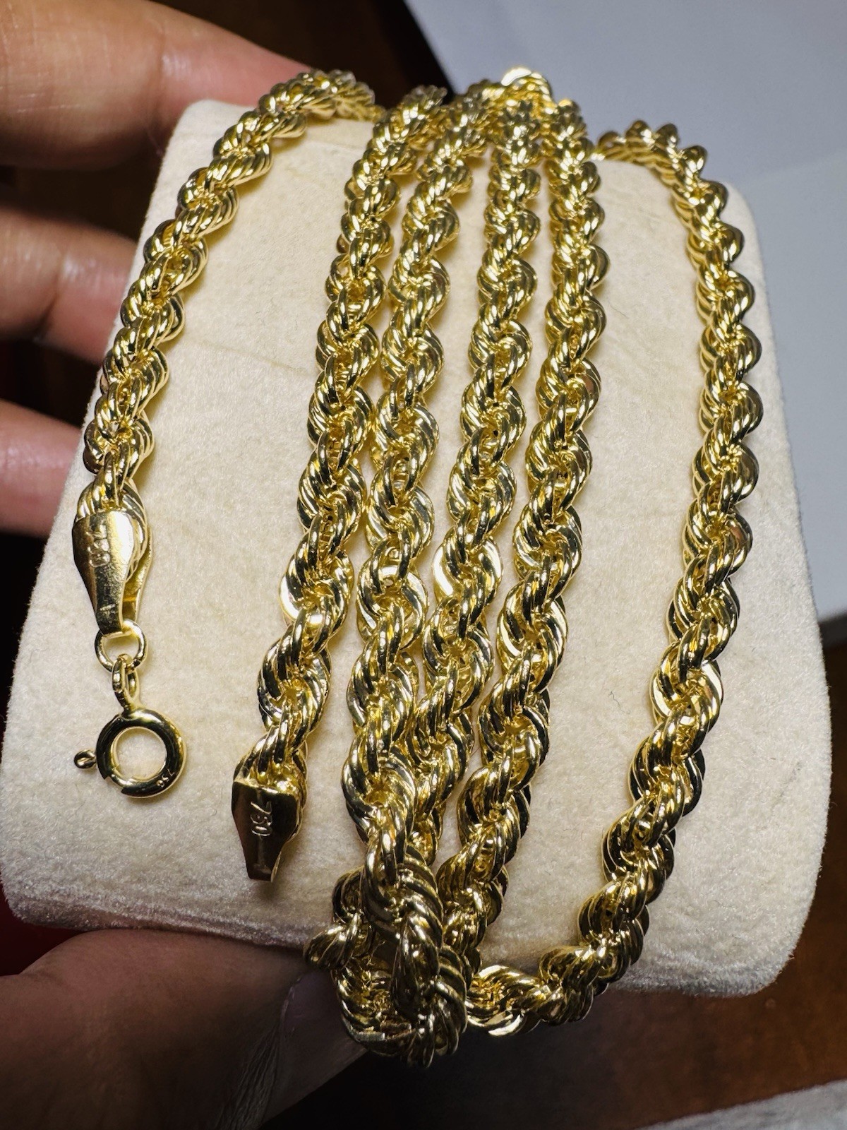 18K 750 Dubai Fine Genuine Gold Rope Chain Necklace 23.5” /24 Long 9.43g 4mm