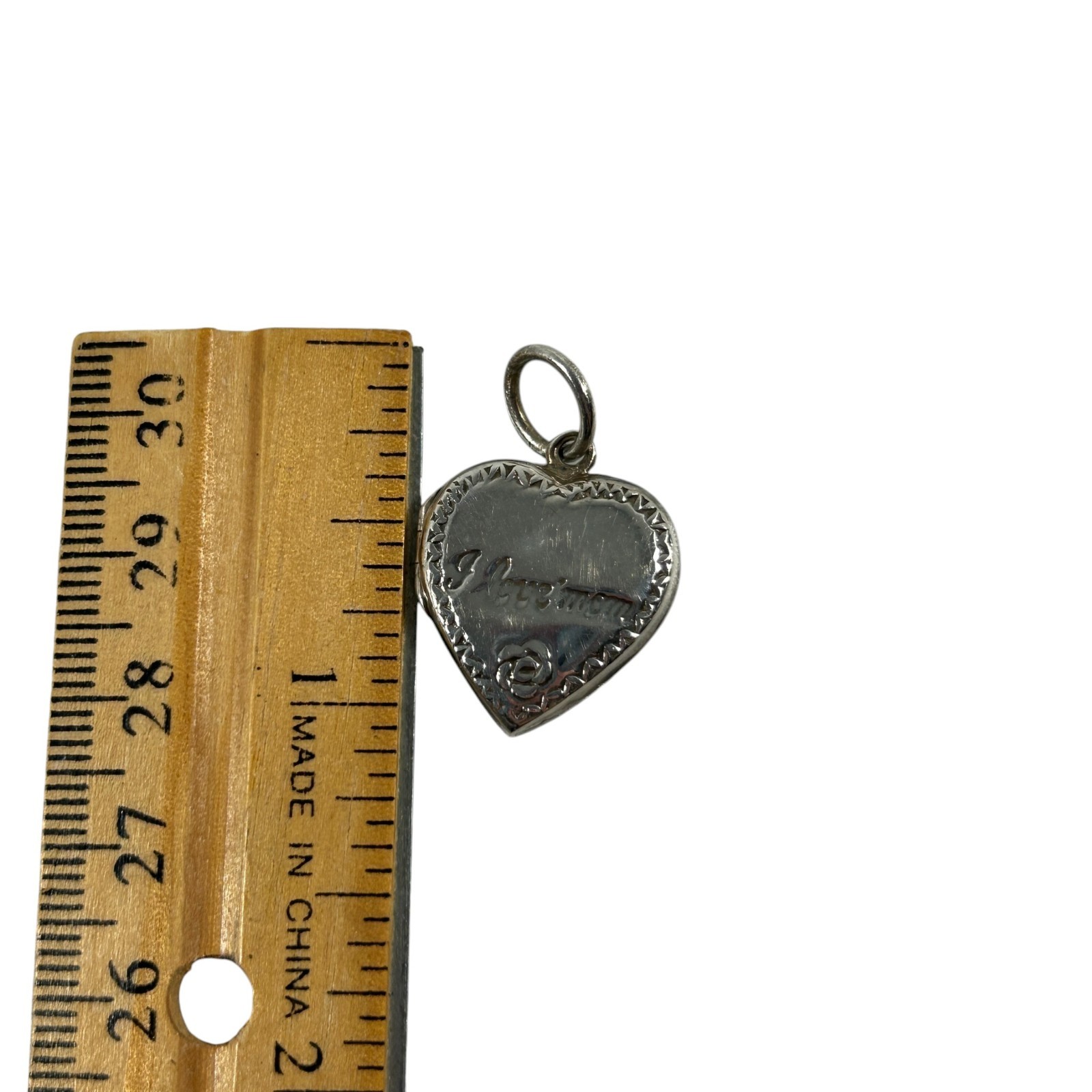 Vintage Sterling Silver 925 I Love Mom Heart Photo Locket Pendant Rose Delicate