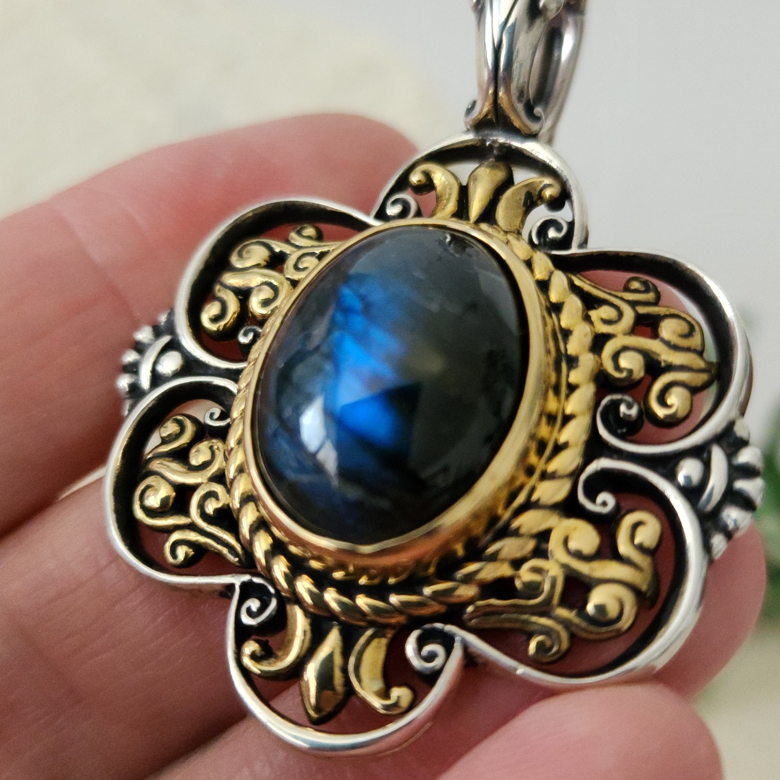 Carolyn Pollack 925 Sterling Silver & Brass Labradorite 2.25″ Enhancer Pendant