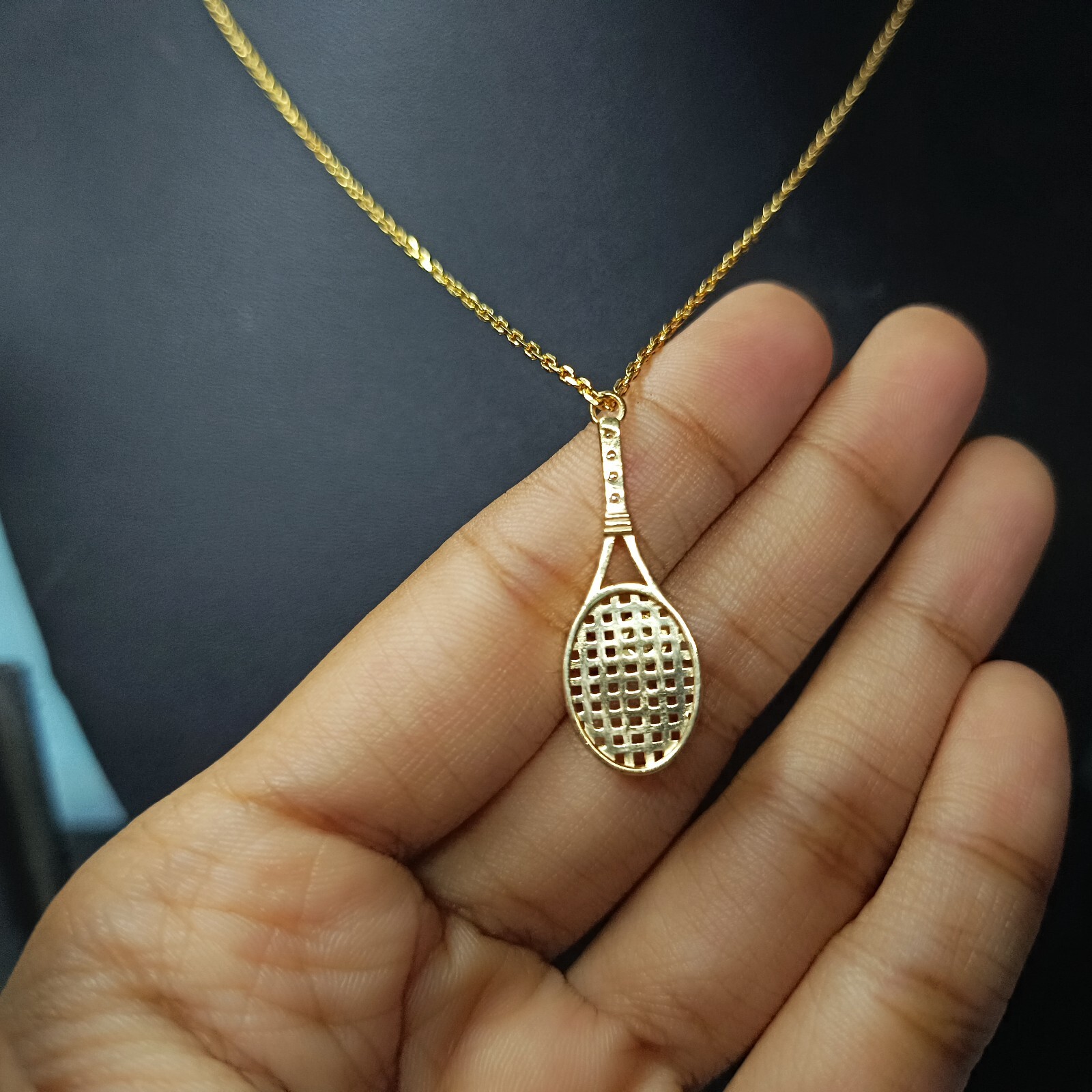 1.22Ct Round Cut Real Moissanite Tennis Racket Pendant 925 Sterling Silver
