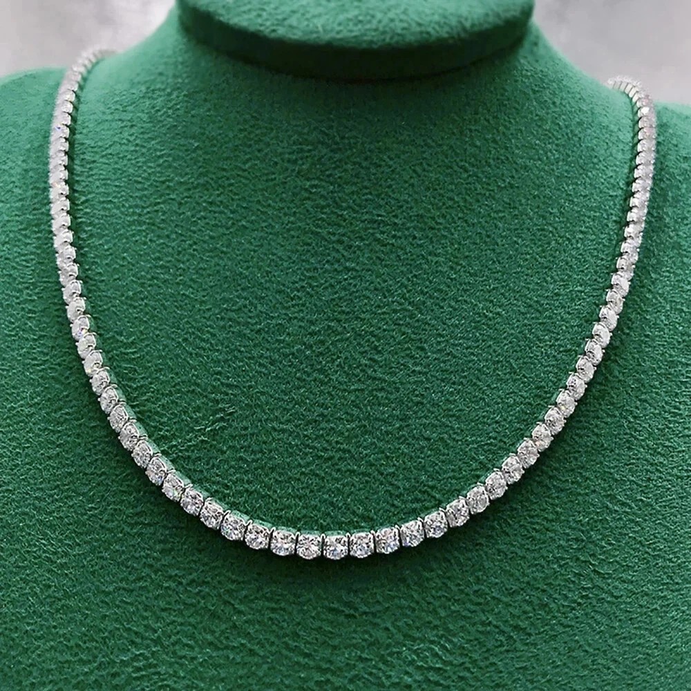 20CT Round Cut Moissanite Diamond Women’s Tennis Necklace 14k White Gold Plated