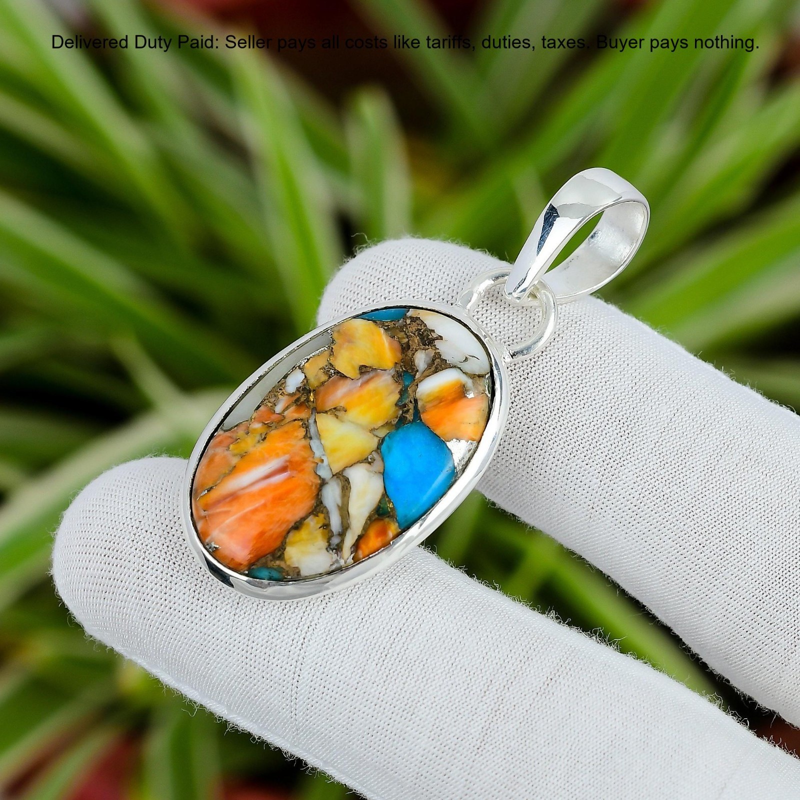 925 Silver Spiny Oyster Copper Turquoise Gemstone Bezel Boho New Pendant Jewelry
