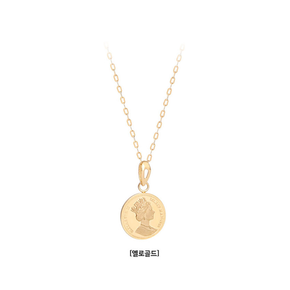14K Genuine Yellow Rose Gold Elizabeth Coin Pendant Necklace 18″ Korean