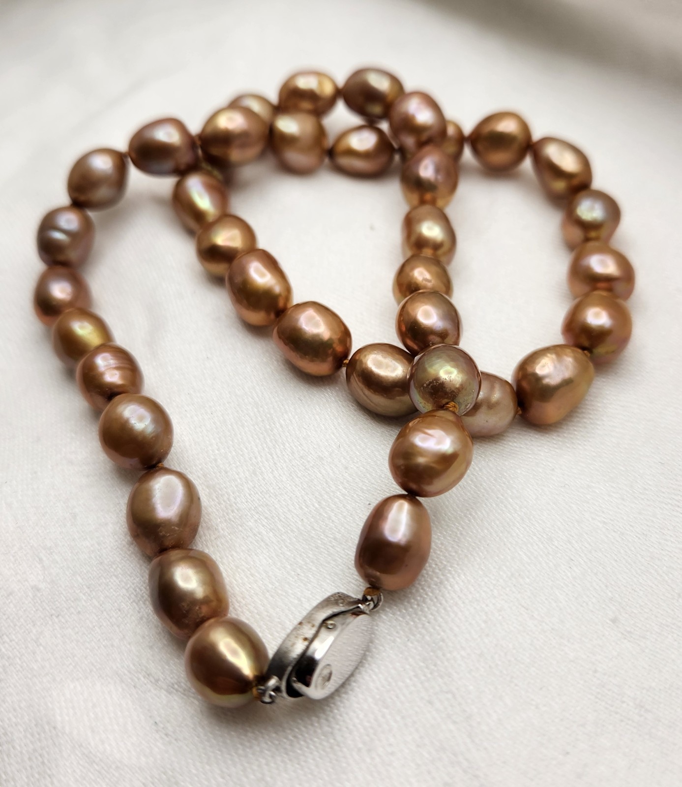 Honora Bronze Baroque Pearl Beaded Stprand Necklace Silver Barrel Clasp 18 in