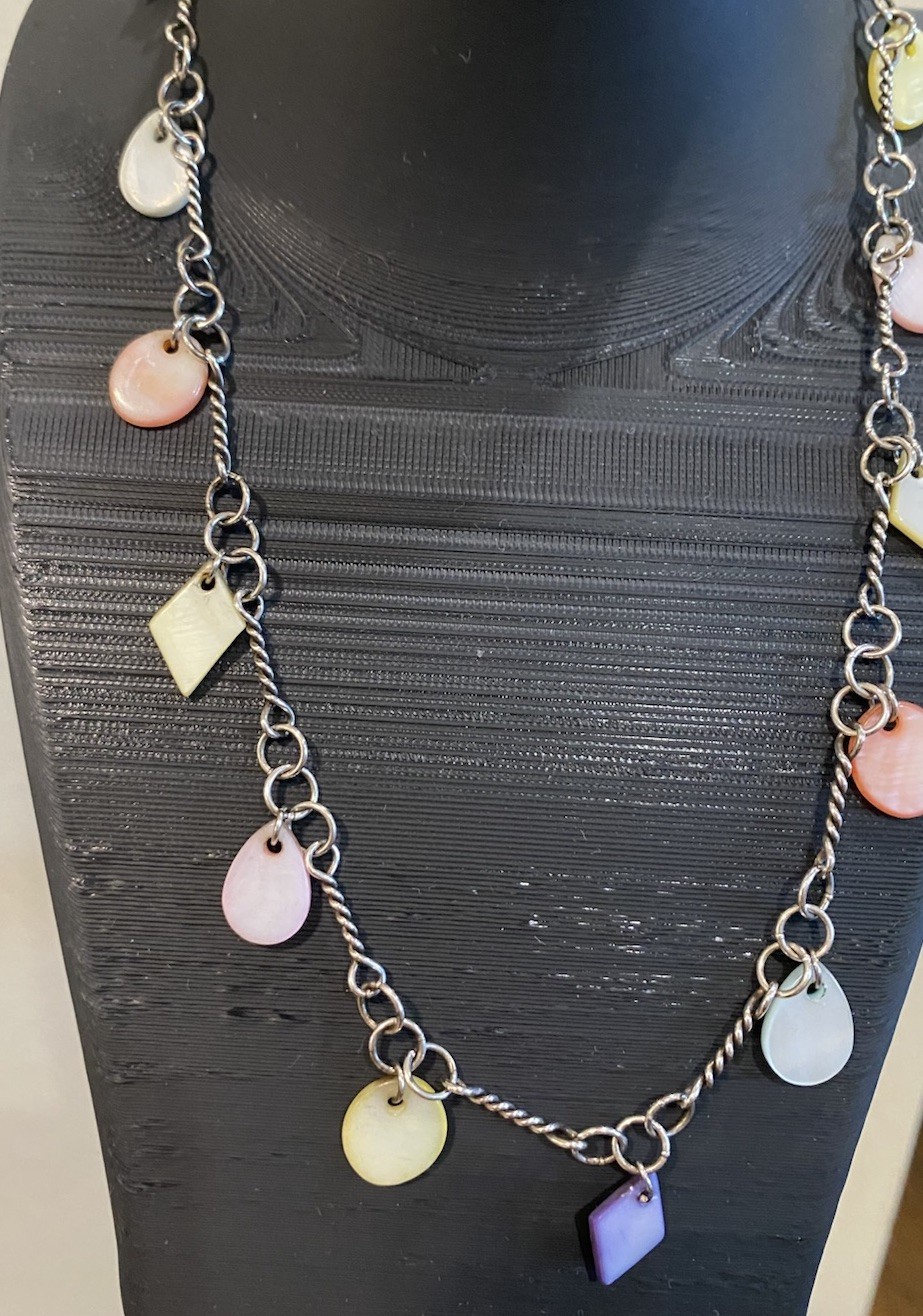 Multi Pastel Color Stone Sterling Silver Necklace Unsigned