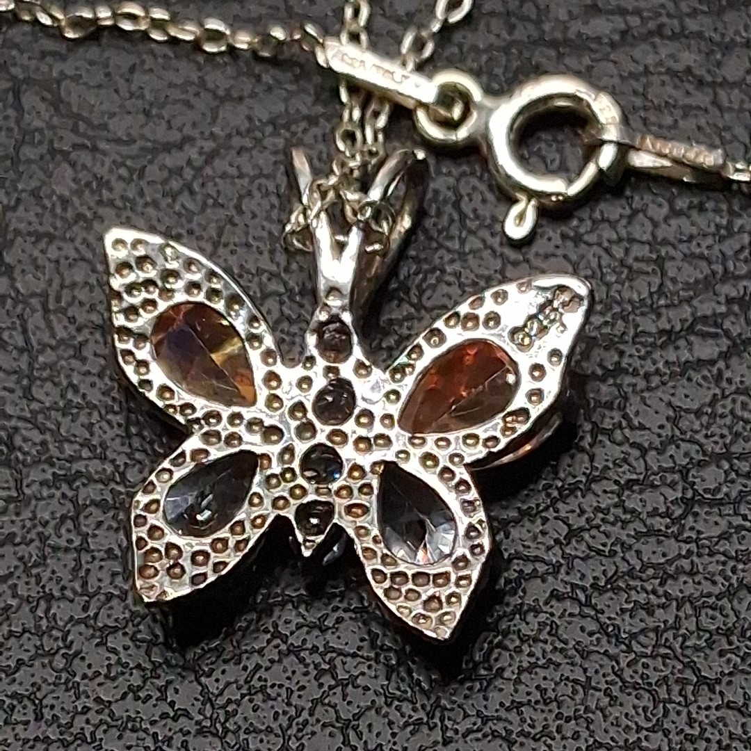 STERLING Silver 925 Chain Necklace Butterfly Pave Pendant W/ Crystal. 16.779