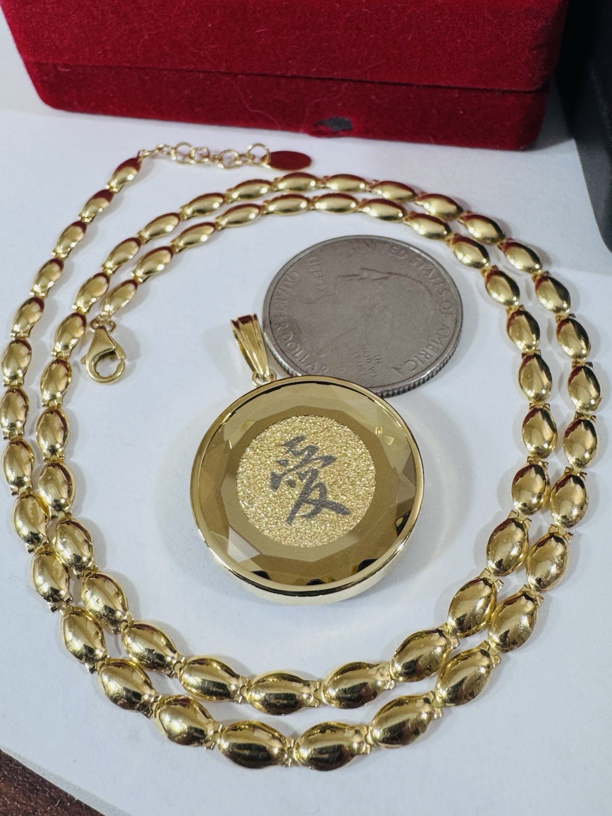 K18 Japan Gold Round Love Pendant Necklace 17/17.5” Long 16.3g 4mm