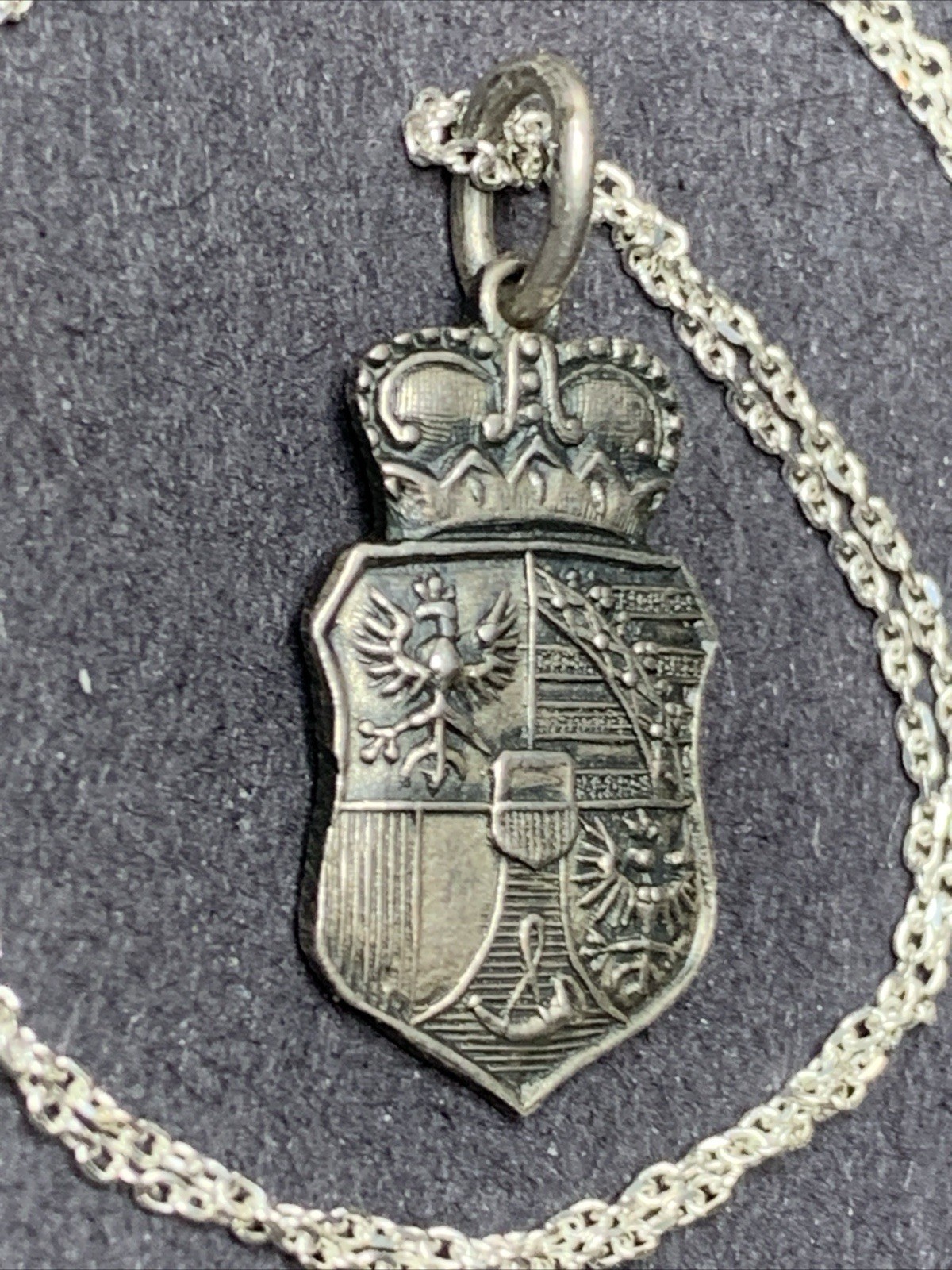Sterling Silver 925 Lot Necklace Pendant LL31 German Shield Family Crown Crest
