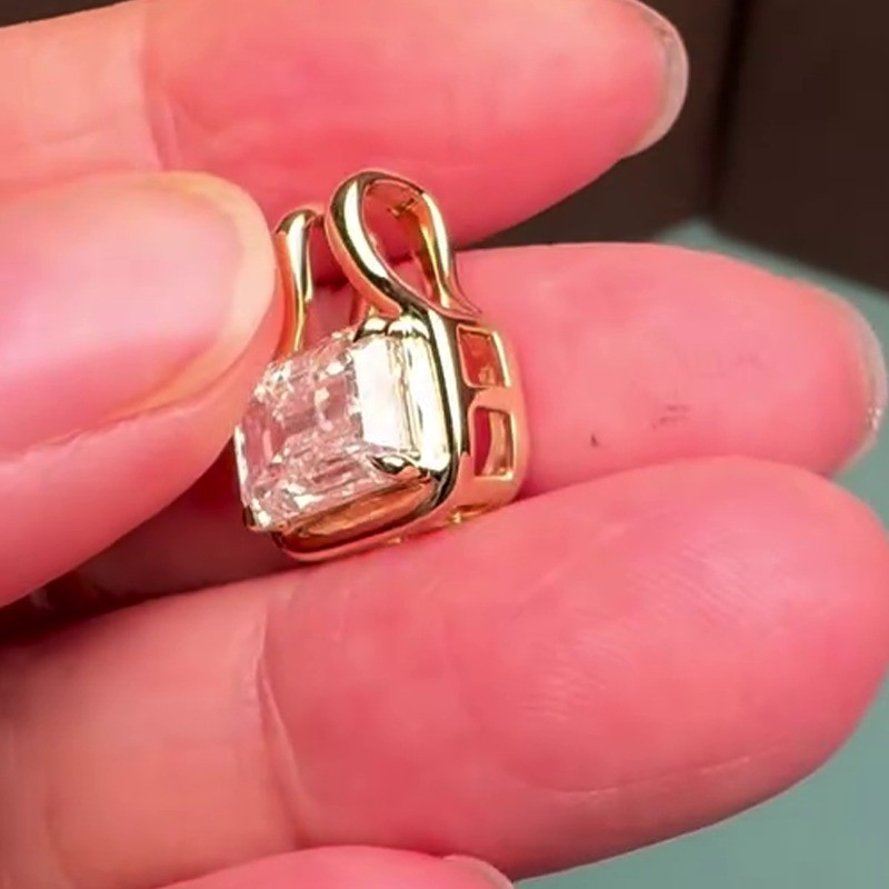 2.97 CT Emerald Cut Moissanite Bezel Set Pendant No Chain 14k Yellow Gold Plated